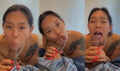 sexy asian girl giving sloppy blowjob CUMSHOT IN MOUTH