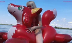 A hot and very squeaky ride on a bouncy inflatable fox on the river