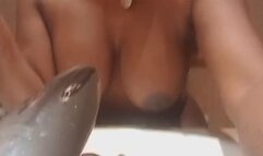 Ebony Goddess with ENORMOUS Tits & PHAT Ass: Toothbrush Spit & Golden Shower in Home Bathroom