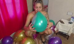 Stomping on each balloon