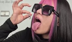 Sexy Giantess VORE on shrunken man until he arrives her stomach to get humiliated until digested inside
