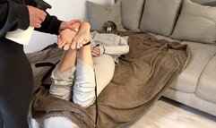 German Goddess spank my feet - leather belt Falaka