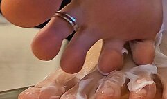 Too much foot lotion… things got messy
