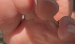 Tiny Bug Worships Goddess Bare Feet While She Relaxes