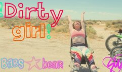 Dirty Girl!: Babs Bear strips rubs her feet and her cunt after riding dirt bikes.