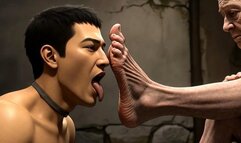 Male Slave Licking 90 Year Old Granny Wrinkled Feet - Horny Mistress