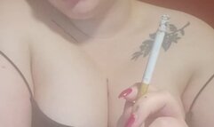 BBW Goth Girl lets her hair down while Smoking