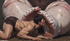 Huge Obese Giantess BBW - Slave Licking Her Giant Feet in Worship