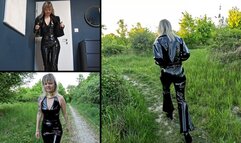 Anastasia puts on her new PVC outfit and walks in the woods 4K