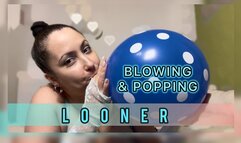 Blowing up and popping polka dot balloons - sexy girl practices masturbation with balloons