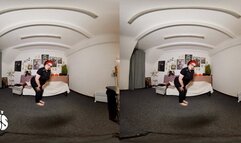 VR 180: Gassy stepmom jeans fart JOI - sniff my gassy butt