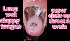 Tongue mouth and throat super close up of sexy girl with a lot of spit gagging and hocking with tongue piercing