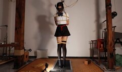 yl2-The girl was tied up behind her back and walk on a treadmill while wearing high heels.
