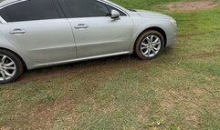 Car Stuck In Grass And Mud At Amusement Park!
