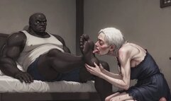 90 Year Old Granny Slave Licking Giant Black Man Feet - Wet Pussy Pleasure