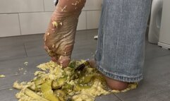 I crush 5 unripe bananas with my perfect feet
