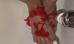 20. Melove in white nail Polish taking a bath