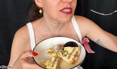 Red Lipstick Mouth Fetish Dessert Eating Close Up