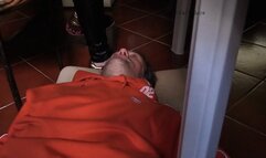 footstool under sneakers