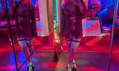 red satin + black heels + preshift poledance in the club