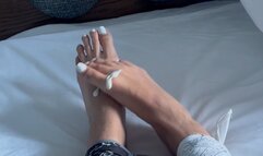 MarleneBound Zipties Her Feet Together and Lotions Them While Cuffed