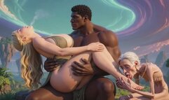 90 Year Old Granny Foot Slave - Licking Girl's Feet While on Black Man's Lap