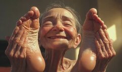 90 Year Old Granny Oiling Her Feet - Moaning & Begging for Foot Licking