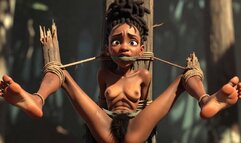 African Girl Bound in Rope Bondage - Hairy Wet Pussy Crying for Cock