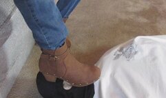 Brown Boot Face Stomp in Familyroom