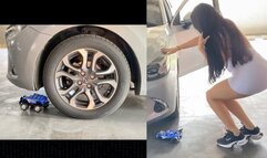 Car Crush Destruction: Mazda Tire vs Toy Police Car