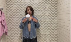 Getting wet in denim jacket and sexy bra!