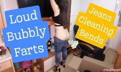 Loud Bubbly Farts from Jeans Cleaning Bends