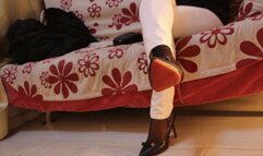 Busy work display pantyhose and high heels