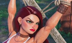Cute muscled redhead gym babe hanging defeated tied to a cross in BDSM Bondage for not shaving her sweaty hairy armpits so you can watch her fit toned body struggle