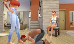 PUNISHED BY HIS SISTERS — His Step-Sisters Make Him Lick and Kiss Their Feet to Apologize