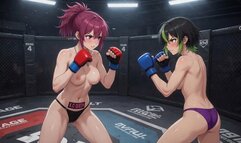 Topless female fighting AI Anime MMA combat HD
