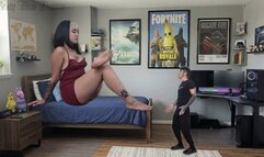 Giantess bed intruder - If you want to get your tiny bed back you must to worship my Giantess Feet and Farting Ass (Snap finger shrinking)