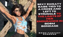 Cute muscled raven haired gym babe hanging defeated tied to a cross in BDSM Bondage for not shaving her sweaty hairy armpits so you can watch her fit toned body struggle
