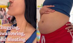 Up Close Throat Swallowing and Belly Bloat