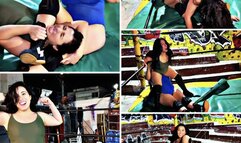 Angel (Amateur) vs Candy (Pro) - Competitive Bikini Female Wrestling Barefoot Ring Fight with Victory Pose