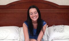 Very cute skinny 95 lb brunette teen sucks a fat cock