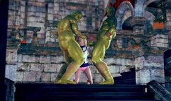 Beautiful Princess Threesome with Big Monsters in Public