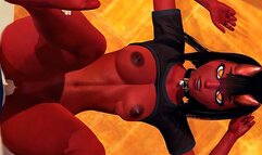 Horned Meru the Succubus Handjob on the Desk