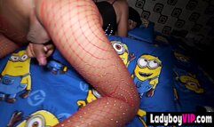 Brown skinned sexy ladyboy in fishnets