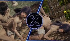 Хината трахается на заднем дворе своего дома с любовником