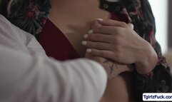 Ts Emma Rose sucks cock in the couch