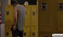 Sexy ebony TS gets analed inside the cr of the gym