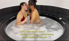Beautiful lesbian dolls Camila and Emily have fun in the jacuzzi