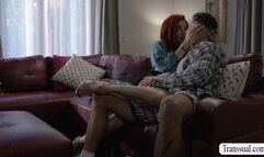 Slut TS redhead barebacked by new lover