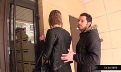 Blonde milf Lola fucked in public stairs